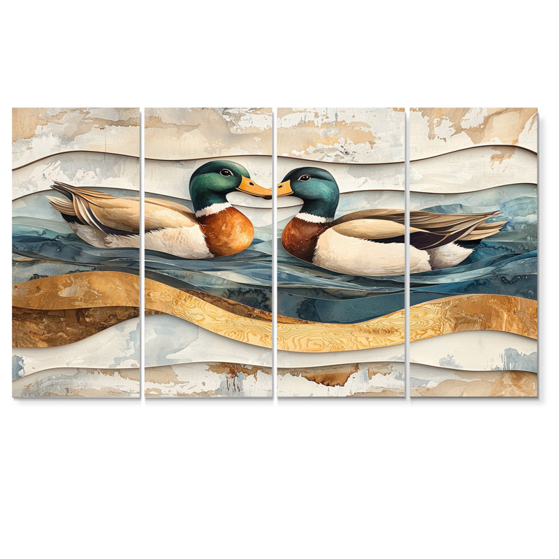 «Ducks Love The Lake Landscape I», art mural animaux de canard - ensemble de décorations murales modernes, H 32 po x l 64 po