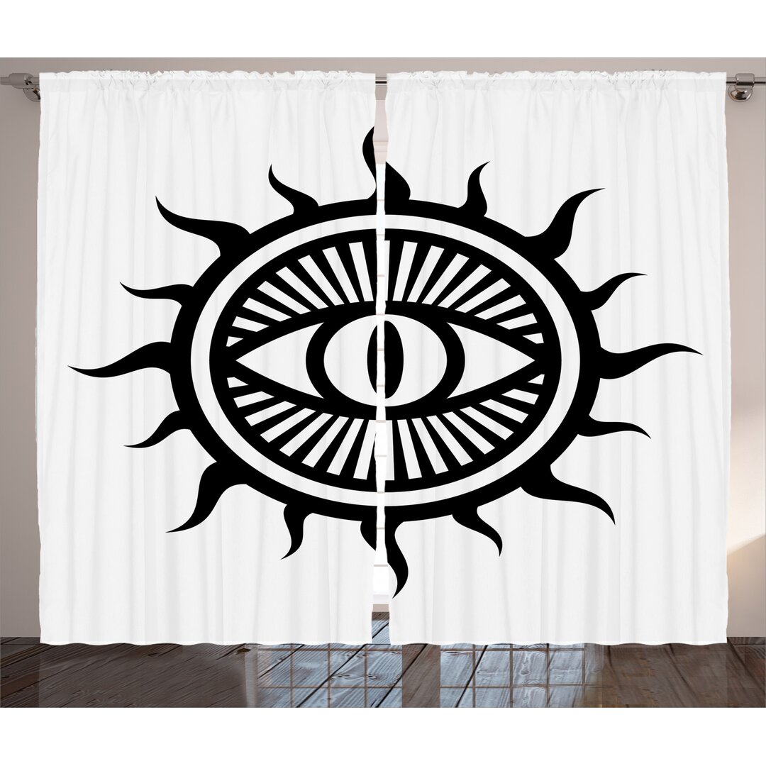 Rustikaler Vorhang, Occult Eye in Sun, Weiß, Schwarz und weiß