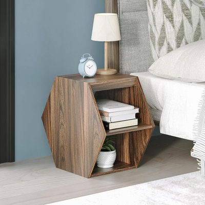 Retro Geometric Wooden End Table - Small Coffee Tables for Living Room, Multifunctional Farmhouse Coffee Table and End Table Sets Night Stand for Bedr