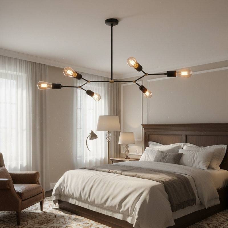 Lustre spoutnik moderne à 6 lumières, Noir