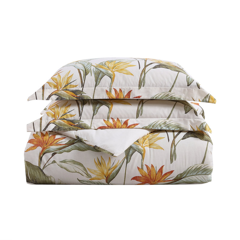 Birds of Paradise Beige Cotton Queen Duvet Cover Set