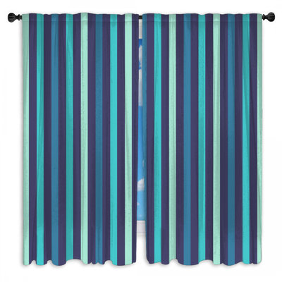 Blue Vertical Stripes Window Curtains Striped Sheer & Room Darkening - 2 Panels
