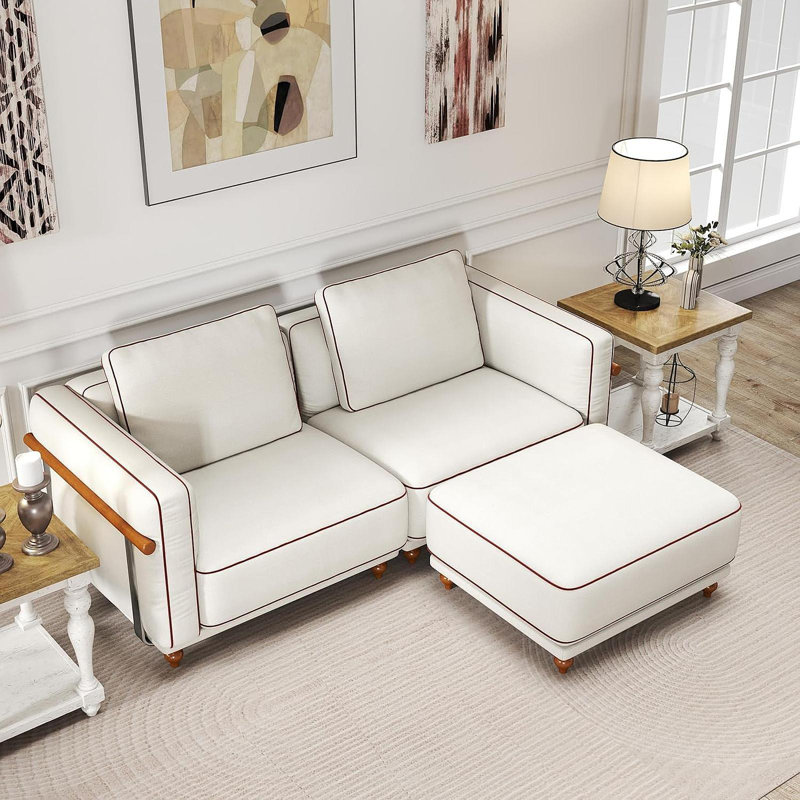 Canapé modulaire modulaire: canapé de luxe 121 pouces avec repose-pieds, 70% coussins rembourrés en duvet, amovible et lavable, canapé en lin ultra-doux, très grand canapé de salon blanc