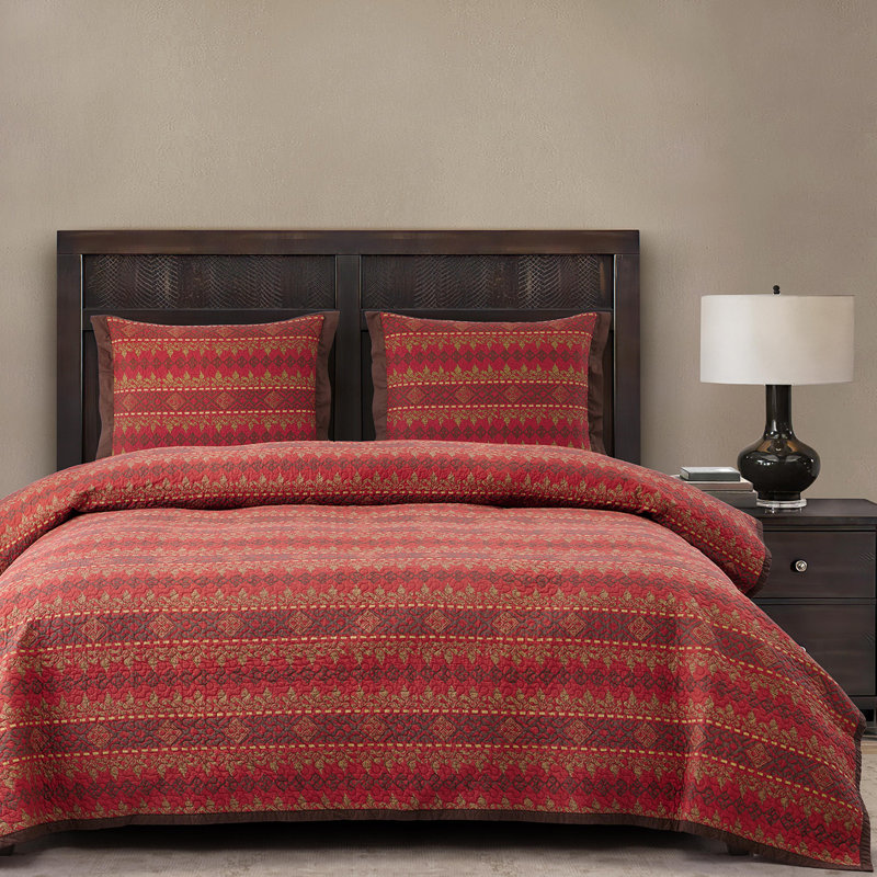 King Size Red Cotton Reversible Quilt Set with Shams