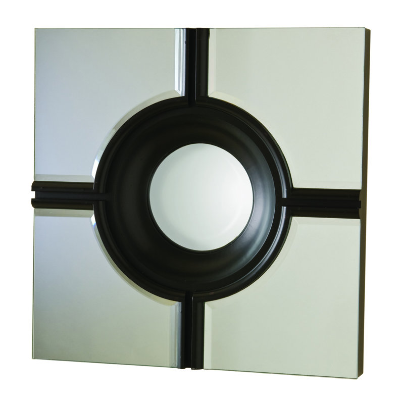Bull's Eye Cross Wood Flat Wall Mirror, Black