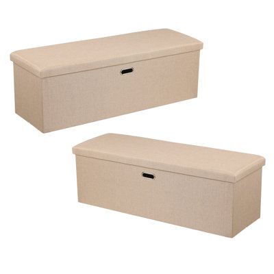 Set Of 2 Foldable Storage Ottomans, Upholstered Linen-Look Footrest Bench With Hidden Storage, Collapsible Ottoman Stool For Living Room Bedroom Entryway