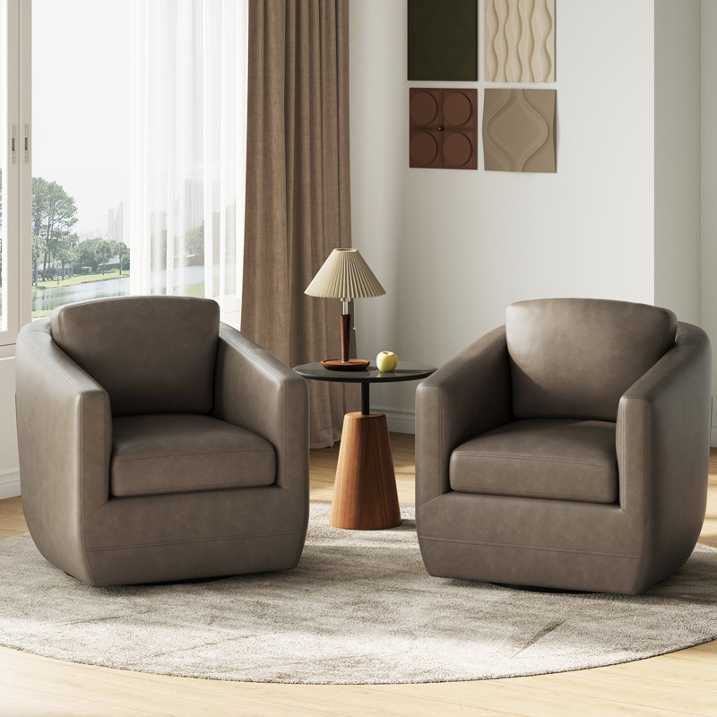 Modern Soft 29" Wide Leather Upholstered 360° Swivel Accent Chair No Assembly Required, Wolf Gray