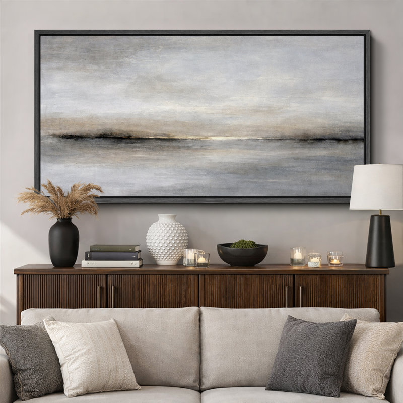 Art abstrait noir et gris, images de salon moderne, impression sur toile encadrée, H 30 po x l 60 po x P 1,5 po, Cadre noir