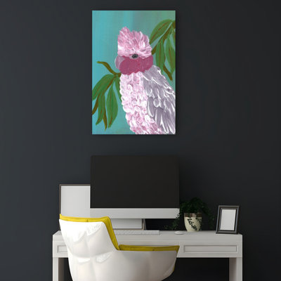 Vibrant Pink Cockatoo Colorful Modern Vibrant Bird Nature Tropical Wall Art Print 1 Piece Wrapped Canvas Wall Art