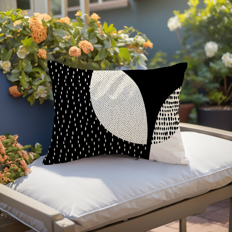 Coussin lombaire réversible intérieur / extérieur Vikka, H 18 po x l 25 po, Jaune / noir / blanc cassé, Woda