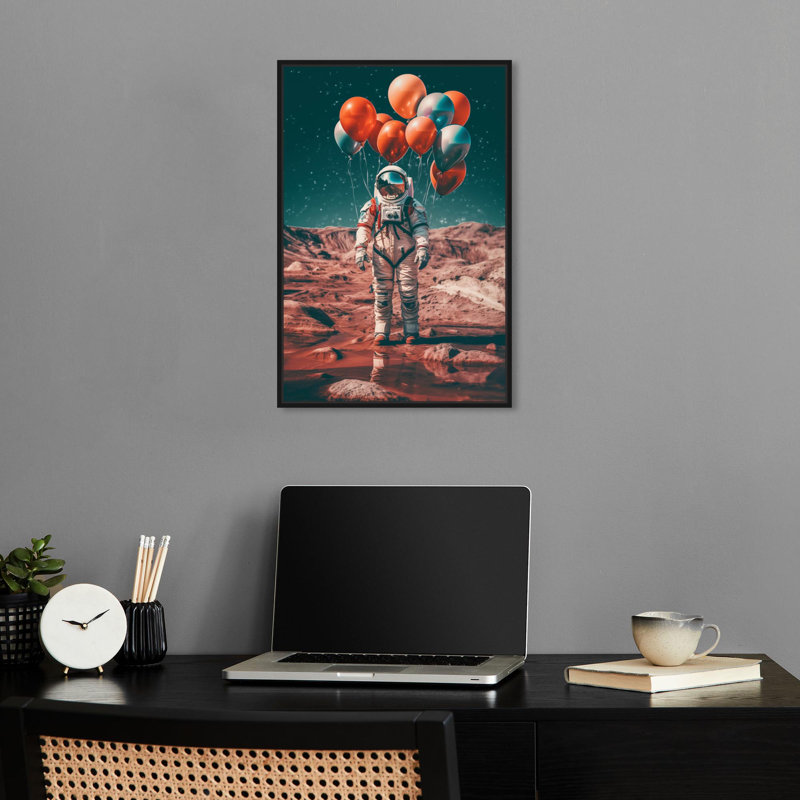 Art de l'astronaute moderne par Notoriart, Cadre noir, H 37 po x l 25 po