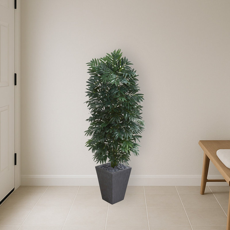 Bamboo Palm Artificial Plant in Slate Planter