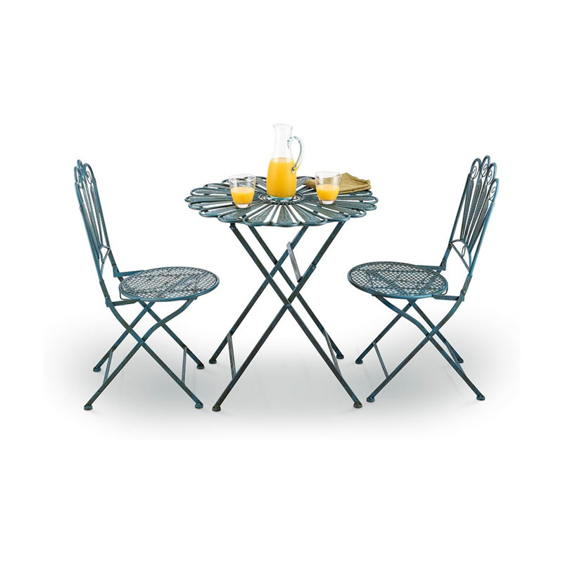 Ensemble bistro rustique en métal à plumes de paon - sièges de patio, bleu clair