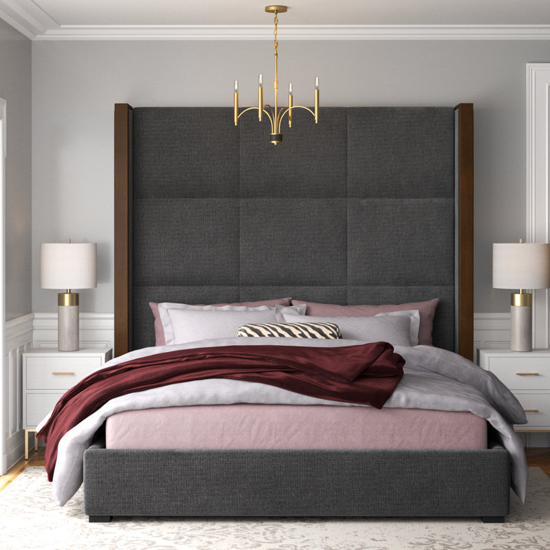 Lit tapissier capitonné standard Dipson, Revolution® gris anthracite, Très grand (haut)
