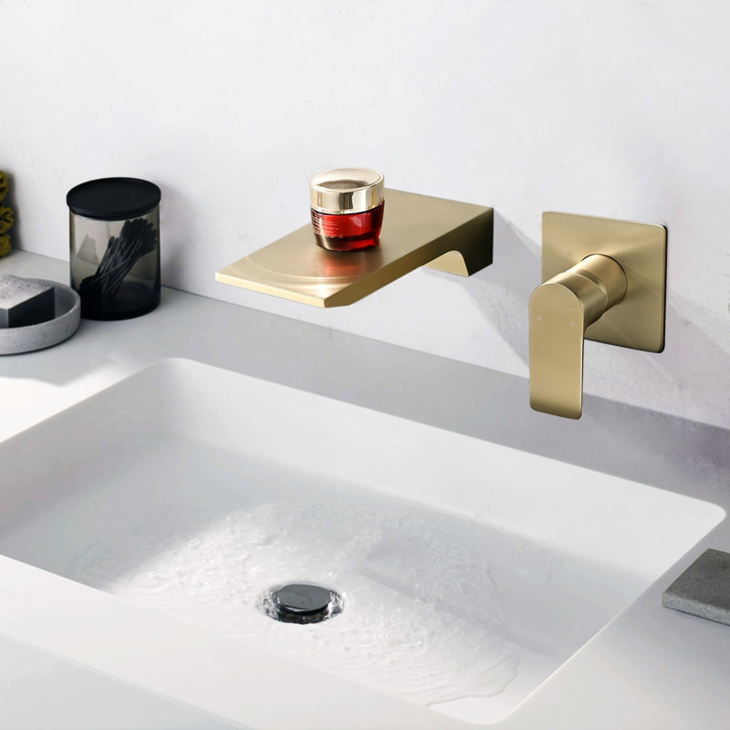 Wall Mount Waterfall Bathroom Sink Faucet, Gold