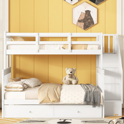 Lit superposé simple avec garde-corps, lit gigogne simple et rangement spacieux - Bois massif blanc pour la chambre à coucher