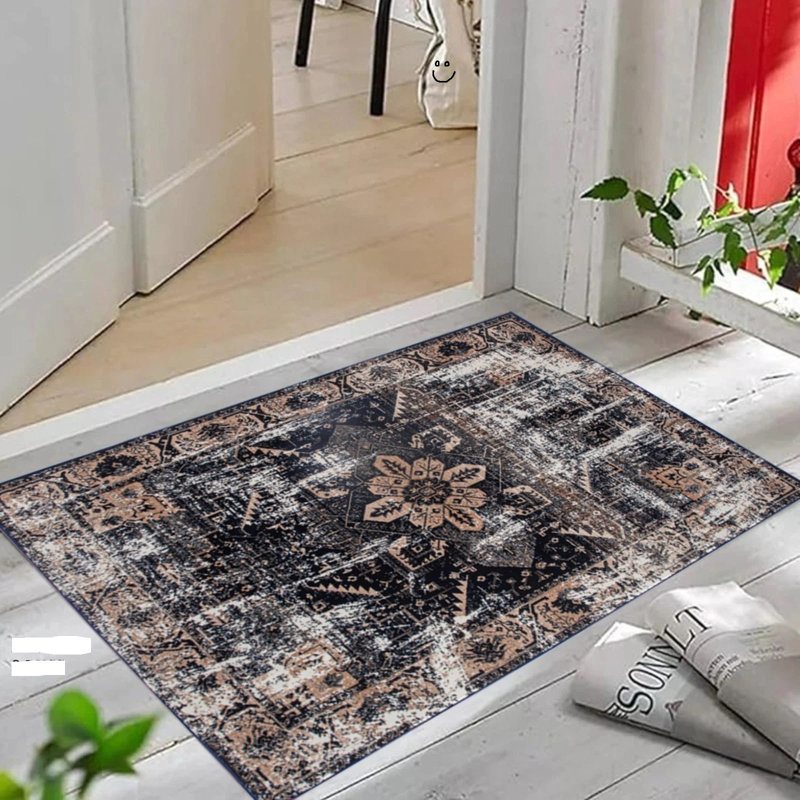 Floral and Moroccan Doormat, Navy, 80cm W x 150cm L