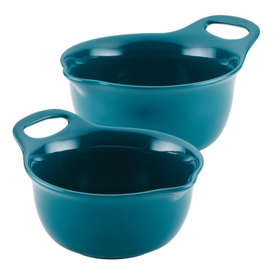 Rachael Ray Ceramic Stackable / Nesting Mixing Bowl Set For Serving Up Salads, Pastas, And More, 1-Quart And 2-Quart, 2 Piece, Dark Gray