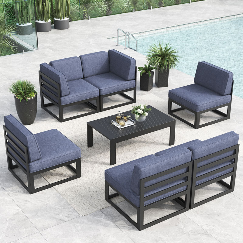 Ensemble modulaire d'extérieur 7 pièces avec table basse 7 pièces, Marine