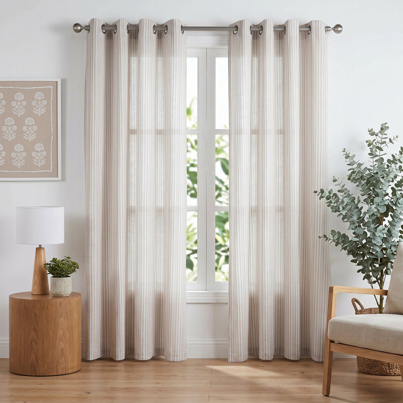 Paire de rideaux transparents avec œillets Slub, Khaki, 50" W x 84" L