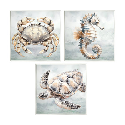 «Traditional Marine Life», ensemble de 3 plaques murales par Nicole Decamp