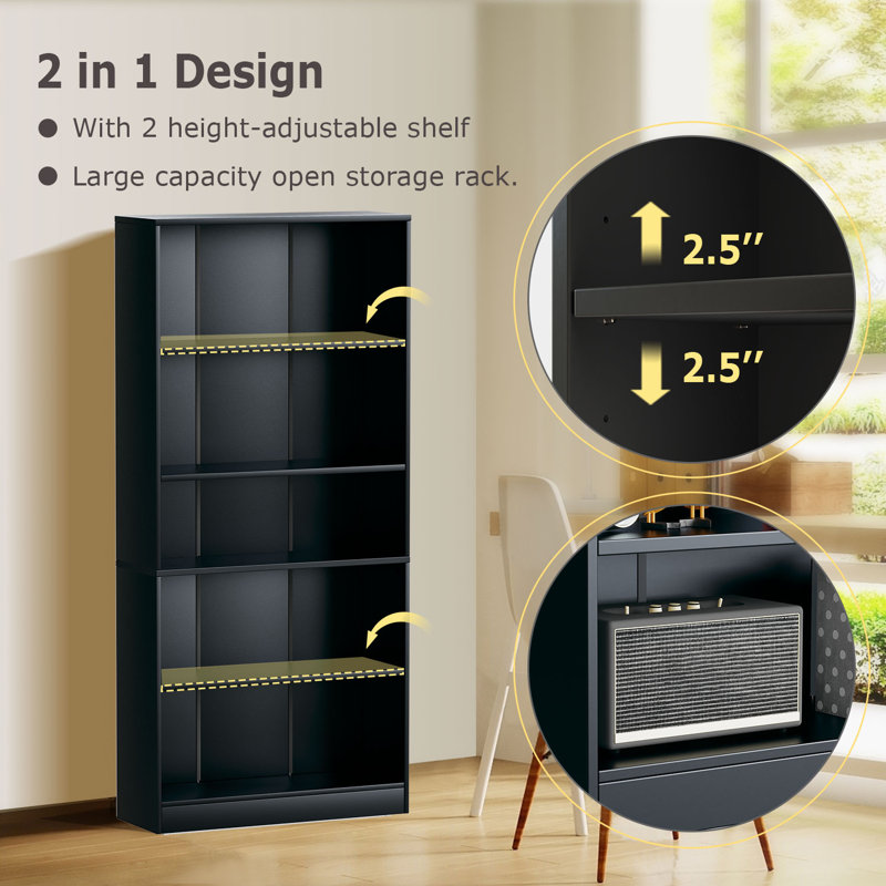 Jalacia Bookcase, Black, (5 Shelves) 67" H x 31" W x 11" D