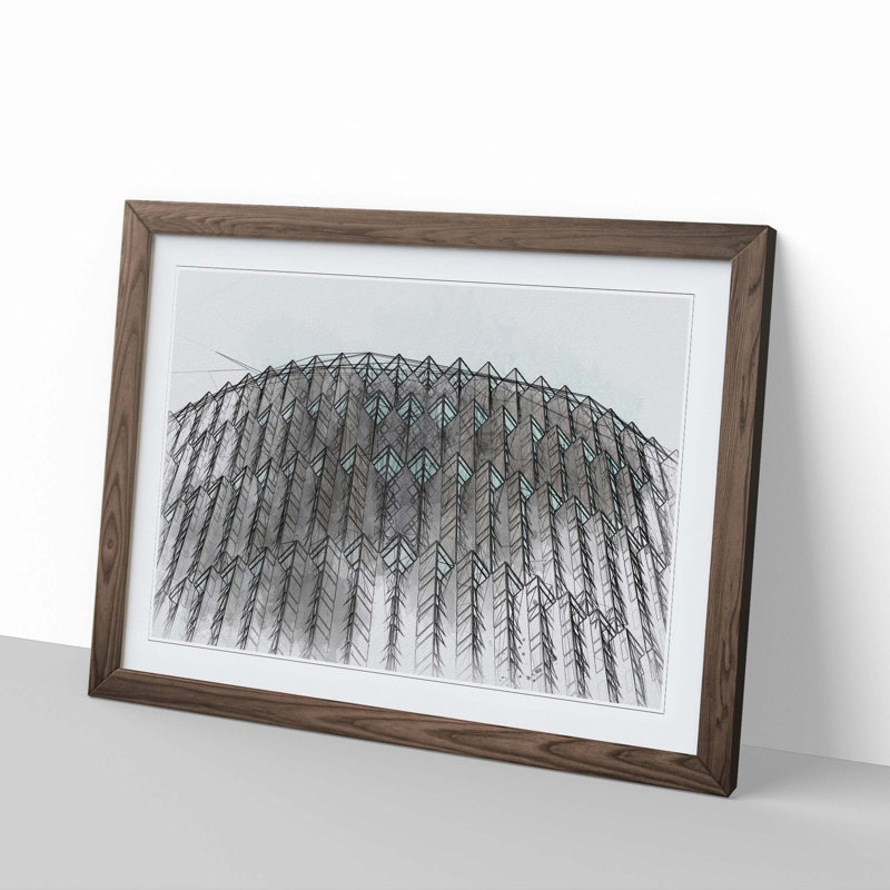 Architecture Sketch Vol.10 in Abstract - Picture Frame Drawing Print, 62cm H x 87cm W x 2cm D, Walnut Framed