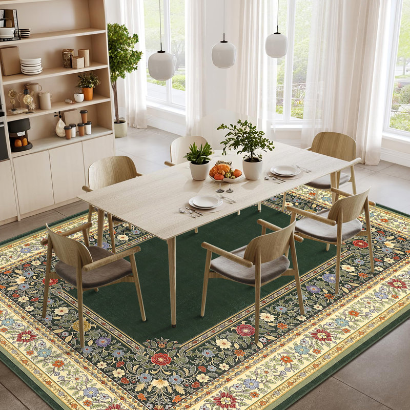 Floral Rug for Bedroom  Washable Area Rugs for Living Room Non Slip Thin, Soft Throw Carpet for Nursery, Kids Playroom, Classroom, Home Office Decor