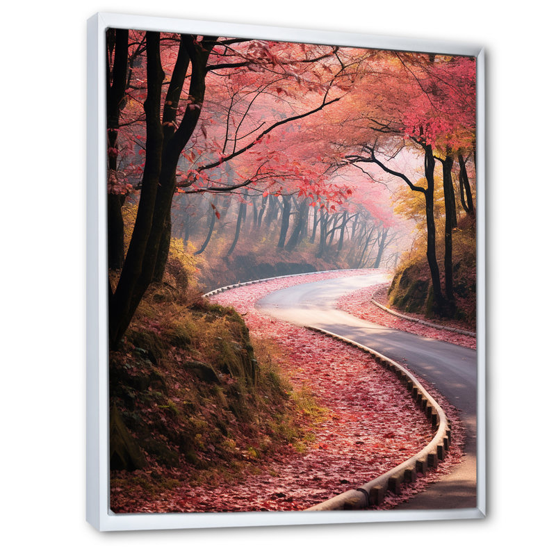 Route rose en fleurs dans la forêt IV, Cadre flottant blanc, 44" H x 34" W