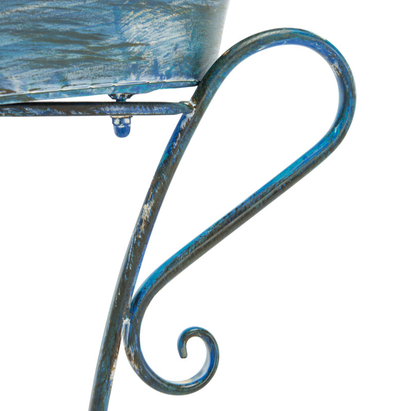 Elmo Metal Pot Planter, Antique Blue
