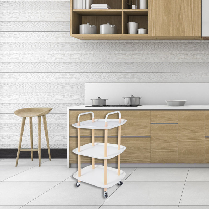3 Tier Rolling Storage Utility Cart Heavy Duty Craft Cart with Wheels Handle White Furniture Office