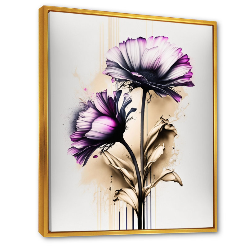 Gerbera rose sur une fusion abstraite III - Impression sur toile, H 32 po x l 24 po x P 1 po, Cadre flottant doré