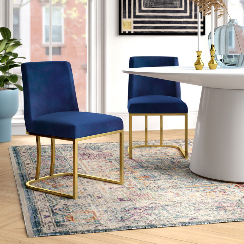 Chaise d'appoint en velours Heidi, Doré, Velours marine
