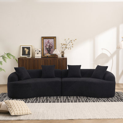 Canapé-lit LY-025 en éponge à compression complète - Canapé modulaire incurvé noir, canapé-lit en chenille haute densité 30D pour appartements, capacité de 1200 lb, longueur de 110 po