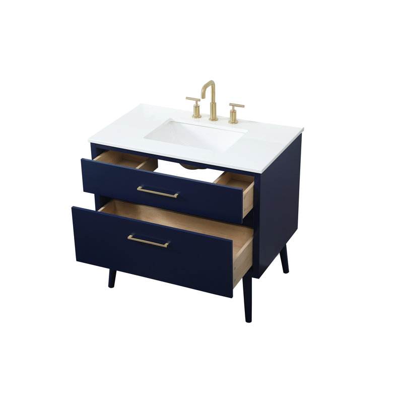 Steinfeldt 36'' Single Bathroom Vanity with Engineered Marble Top, Blue