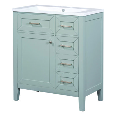 30" Bathroom Vanity With Ceramic Sink, Cabinet Stand System Organizer. Contemporary Style. Solid Wood & Structure. Assembly Required. Waterproof Coating. Stain- Unit System.