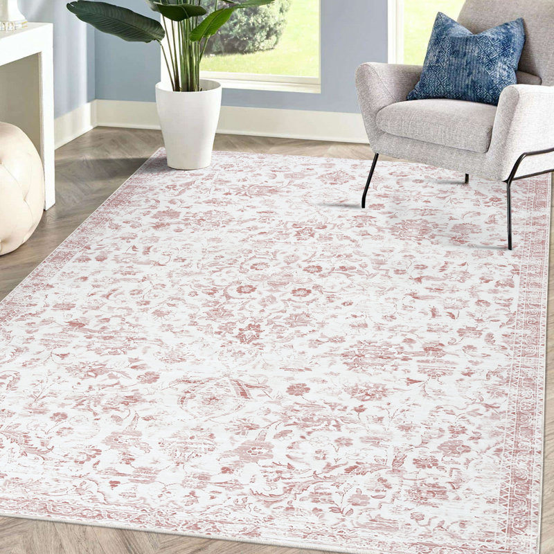 Rikya Washable Floral Indoor Rug, Rectangle 4' x 6'