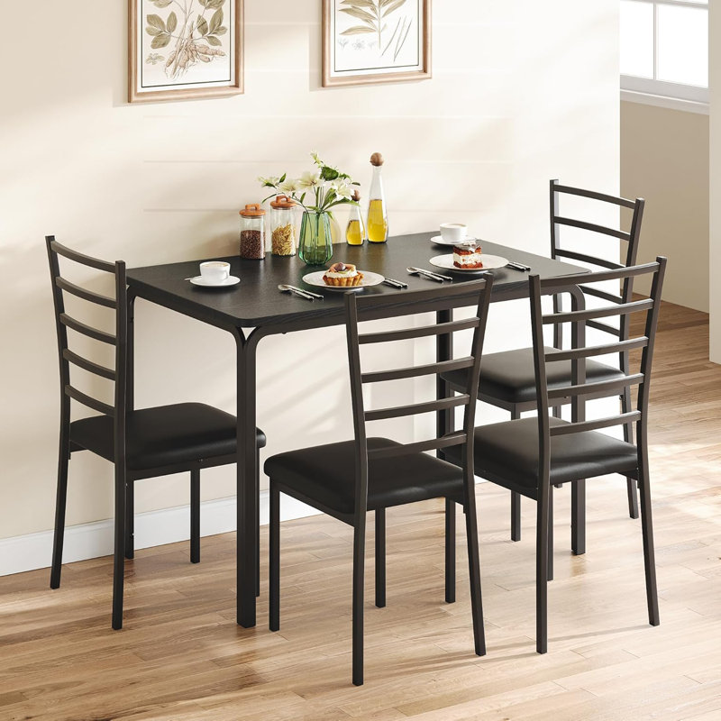 Ensemble de table de salle à manger 5 pièces Modern pour 4 personnes - Mobilier de cuisine et de salle à manger rectangulaire peu encombrant - Plateau de table en panneau de fibres à densité moyenne durable - 4 chaises rembourrées en polyuréthane - Idéal pour les petits espaces - Couleur: noir