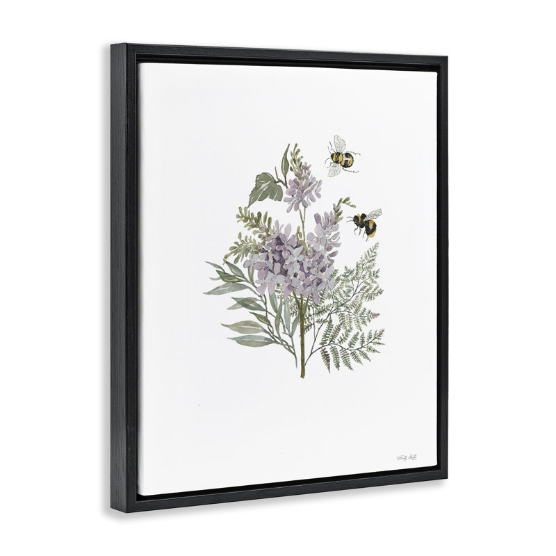 Lilas et bourdons encadrés par Cindy Jacobs, Cadre flottant noir de jais, H 21 po x l 17 po