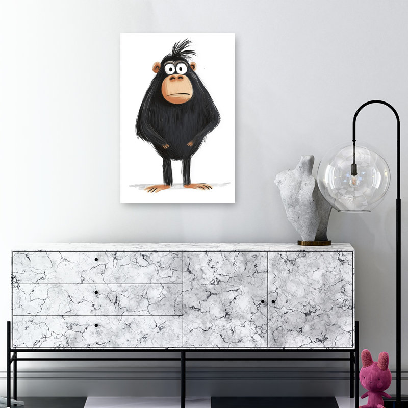 Curious Black Monkey Contemporary Monkey Wall Art Print by Mathieu - Wrapped Canvas Print, 91.44cm H x 60.96cm W