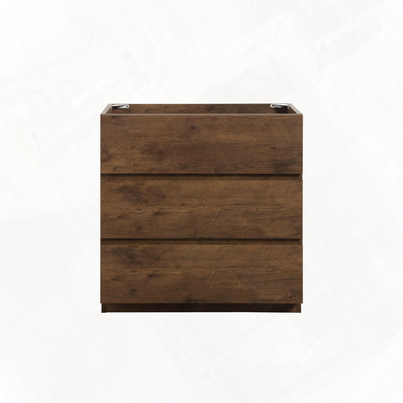 Armoire de plancher avec trois tiroirs préassemblés sans poignée, Noyer