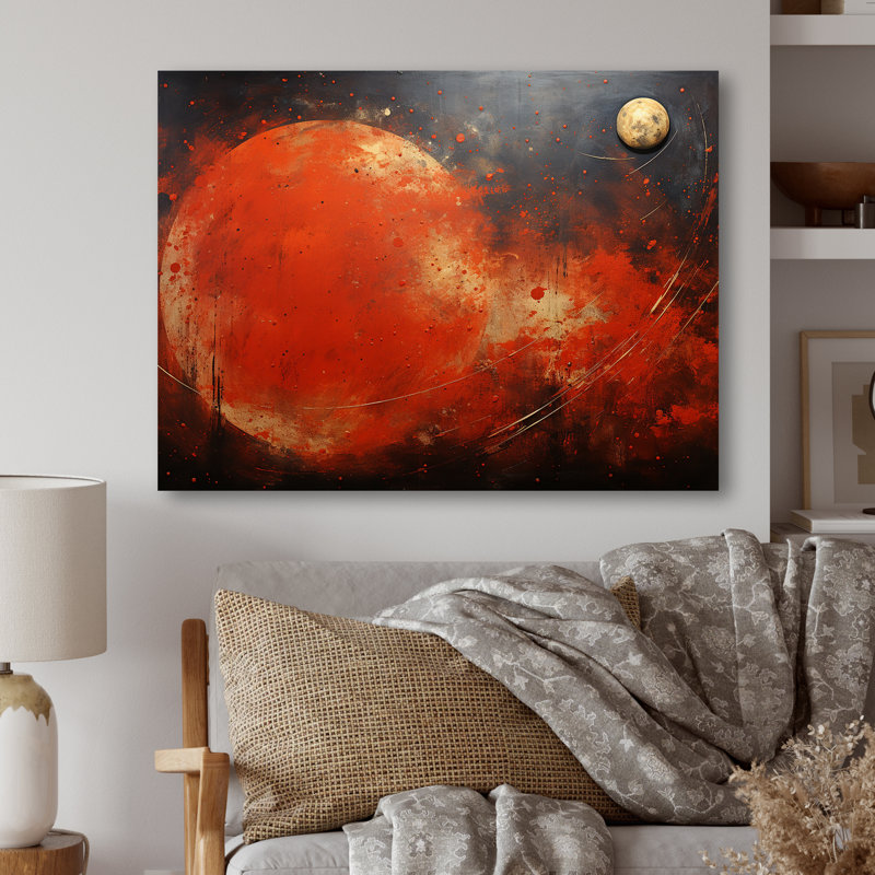Black And Red Mars Planet - Space Planet Metal Wall Art, 12" H x 20" W x 1" D