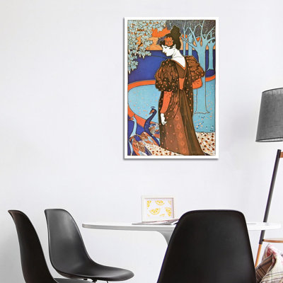 Lady With Peacocks (Art Nouveau) Advertising Vintage Poster - Wrapped Canvas Print