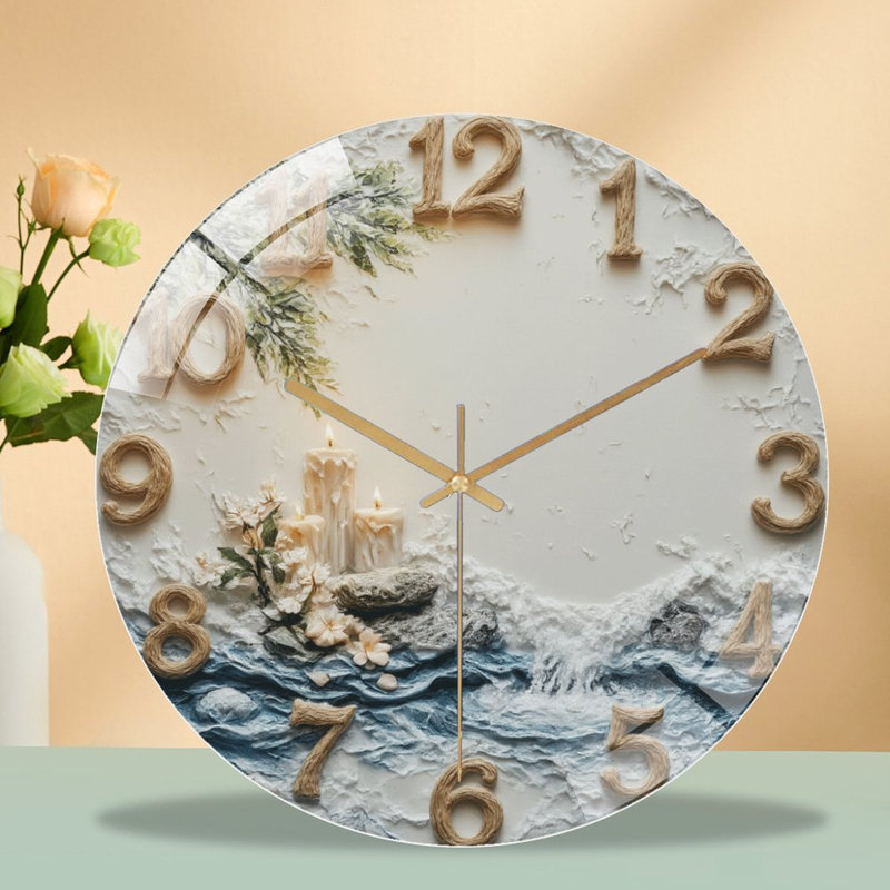 Horloge murale en verre embossée avec chiffres et bougies - 12 po