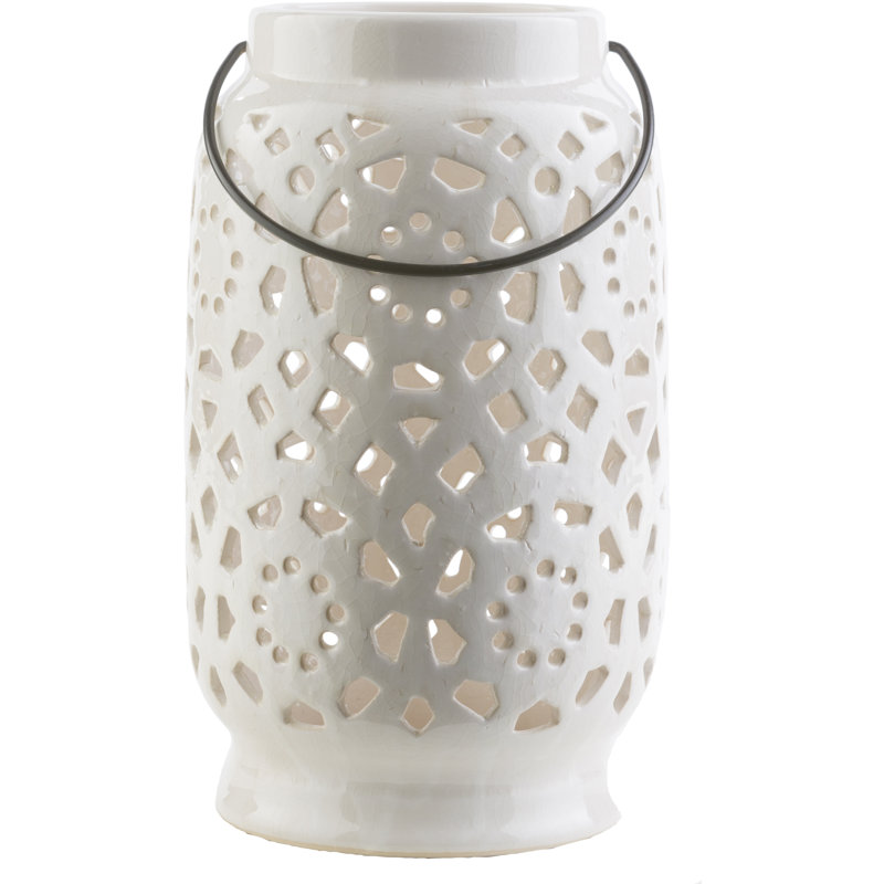 Lanterne de table en céramique Alica, H 9,5 po x l 5,7 po x P 5,7 po, Blanc