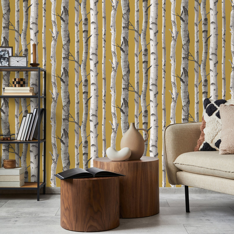 Birch Trees Wallpaper, Yellow