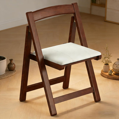 VLISBO Wooden Rattan Folding Chairs Portable Save Space Kitchen Dining Chair for Balcony Living Room, with Mesh Elastic Seat and Curved Back