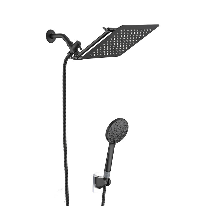 Shower Head, 10 Inch High Pressure Rainfall Shower Head/Handheld Shower Combo With 11 Inch Extension Arm, 6 Settings Adjustable Anti-Leak Shower Head With Holder/Hose, Height/Angle Adjustable