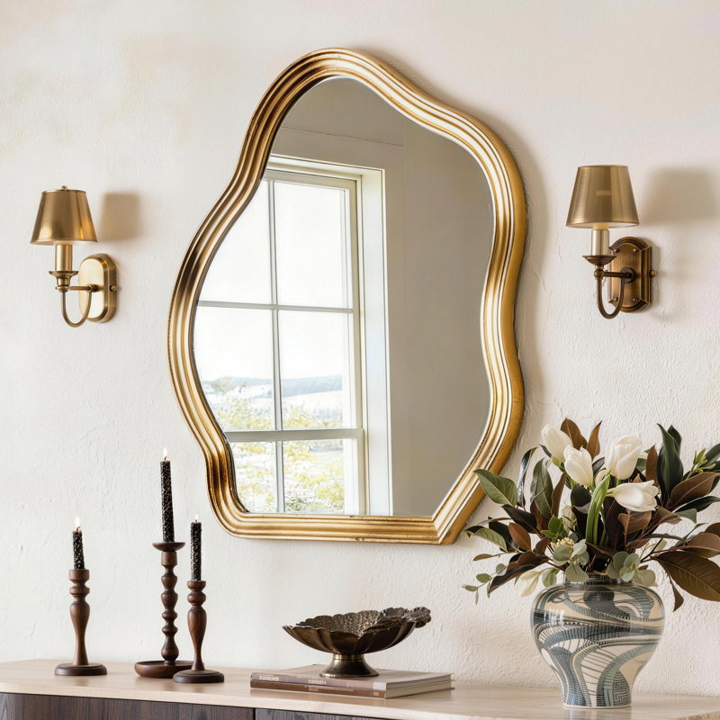 Hilberto Asymmetrical Cloud Shaped Wall Mirror, Gold