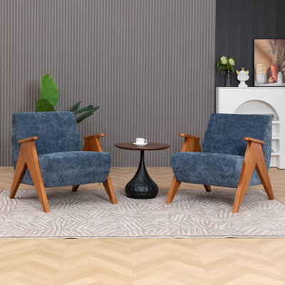 Kyajah 27.5" W Chenille Solid Wood Armchair